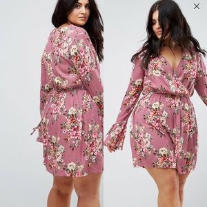 Club L pink base floral wrap w/ dress keyhole back